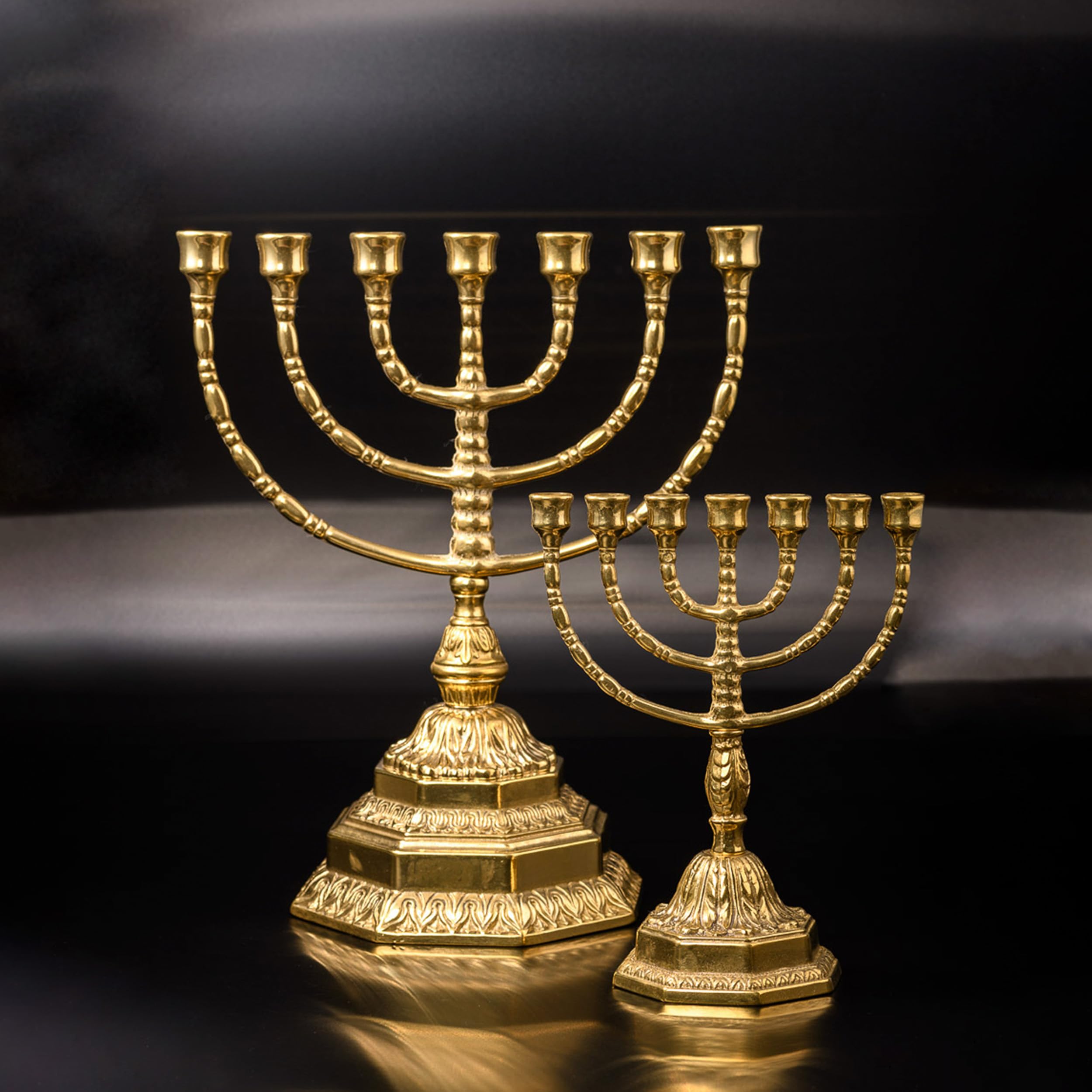 NKlaus Menorah alta 35cm 7 pezzi per candele fino a Ø 2cm candeliere grande ottone color oro lucido 2881