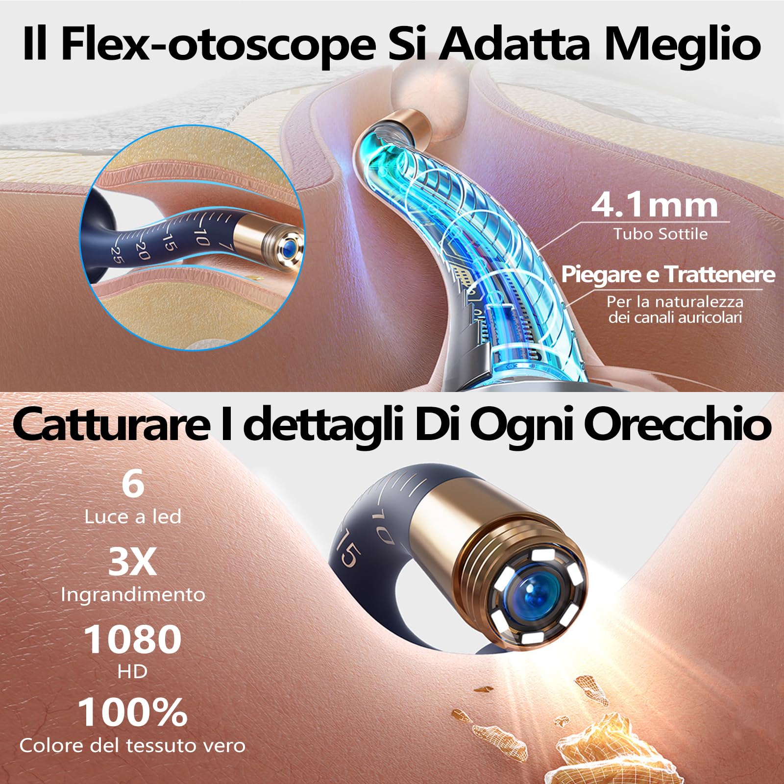 Set Di Strumenti Luminosi Con Telecamera Per La Rimozione del Cerume, Otoscopio Flessibile Senza Fili, Pinzetta Visiva Indolore, Kit Portatile Per La Pulizia dell'Orecchio Per Adulti/Bambini, I35R