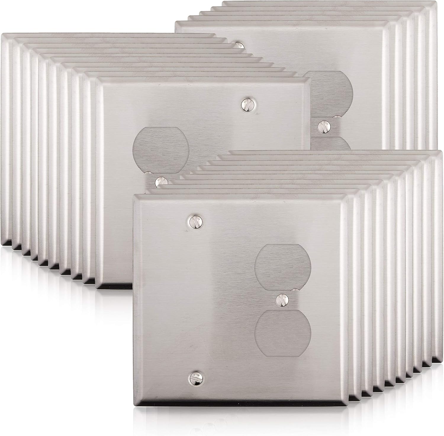 OhLectric Stainless Steel Wallplates - 2 Gangs 1 Blank And 1 Duplex Cover Plates - Excellent 430-grade Steel Finish - Ideal For Keeping Wires Out Of Sight - Stylish Home Decor - Pack Of 25 - OL-41080