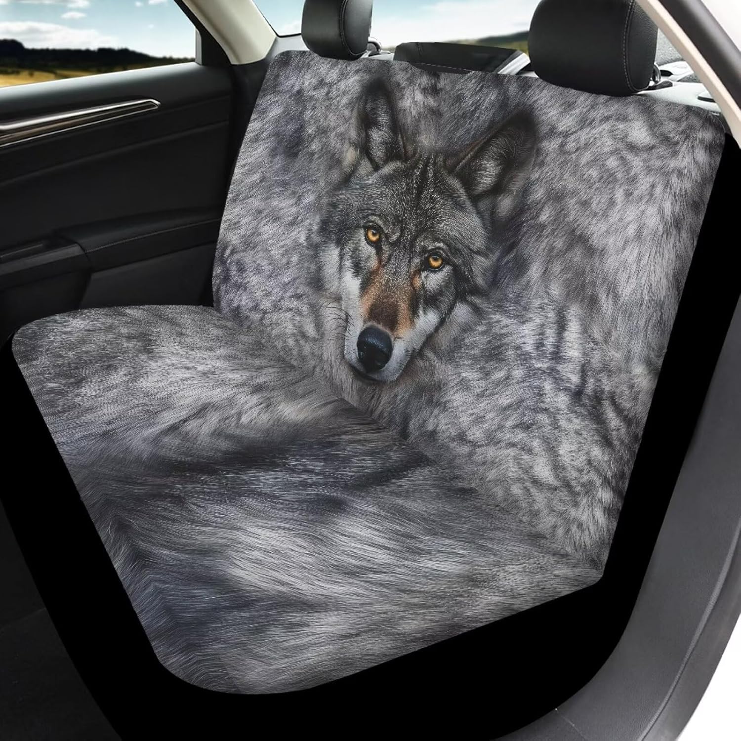 Grey Wolf Car Seat Covers Universal Fit 4 Piece Car Seat Cover Full Set, Luxury Interior Accessories, Front Rear Breathable Automotive Cushion Protectors