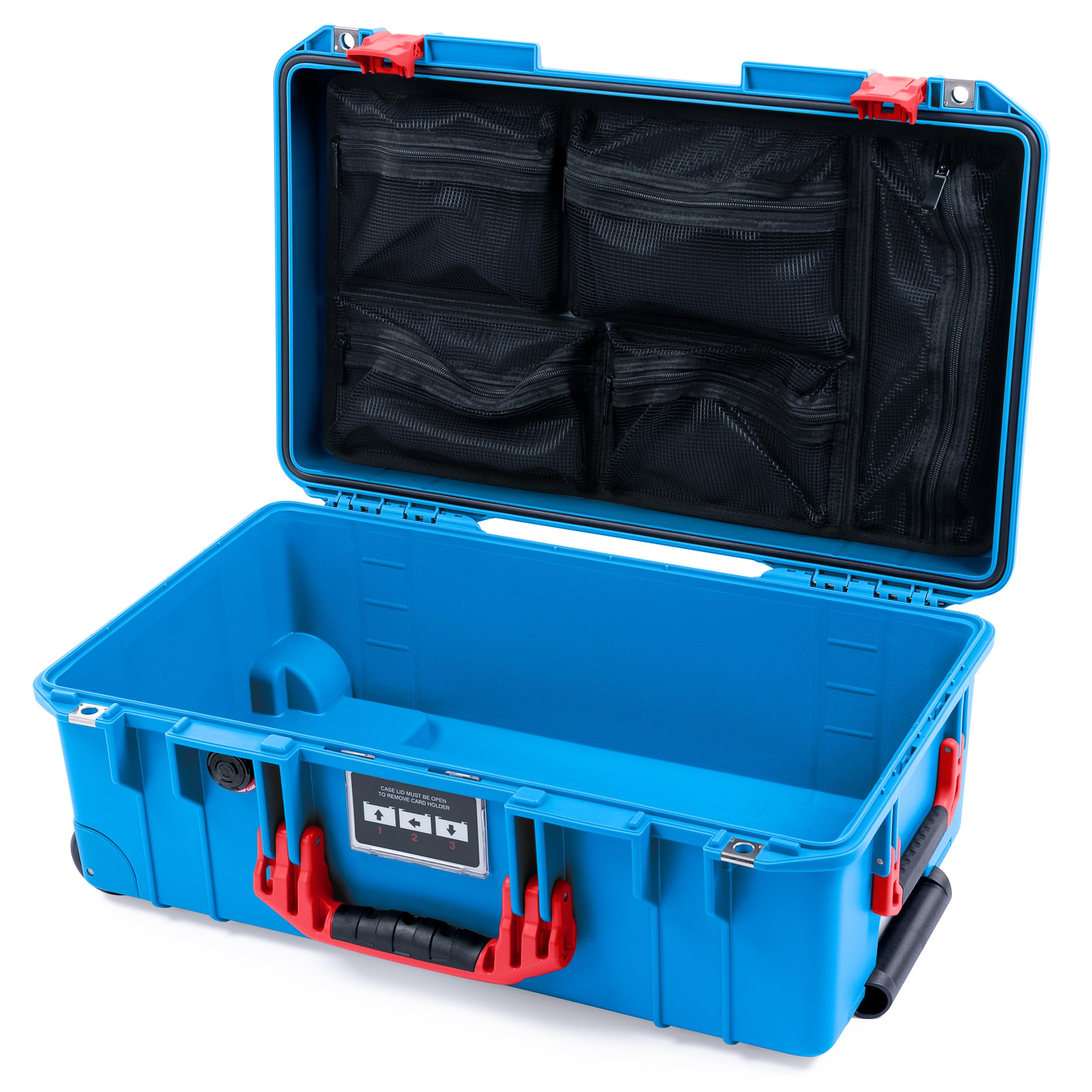 ColorCase Pelican Air 1535 Carry-on Case Electric Blue - Medium Size Waterproof Case with Mesh Lid Organizer Only - Red Handles & Latches