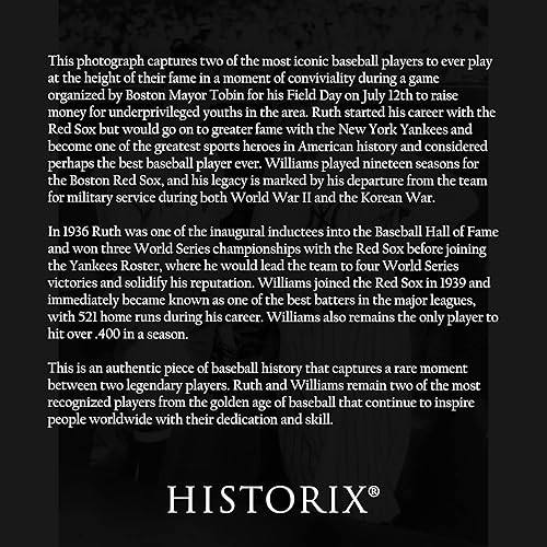Miniatura 2 de HISTORIX Póster vintage de 1943 de Ted Williams y Babe Ruth  Foto vintage de 11 x 14 pulgadas de Babe Ruth y Ted Williams en un Dugout en Fenway Park