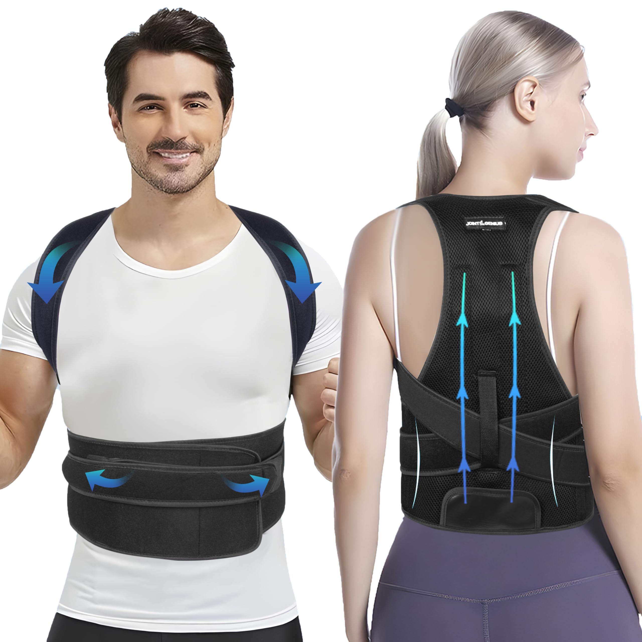 Joint Genius Posture Corrector for Men and Women, Adjustable Back Support Belt, Shoulder and Spine Alignment Brace for Back Pain Relief (Small/Medium (Waist 24" To 32"))