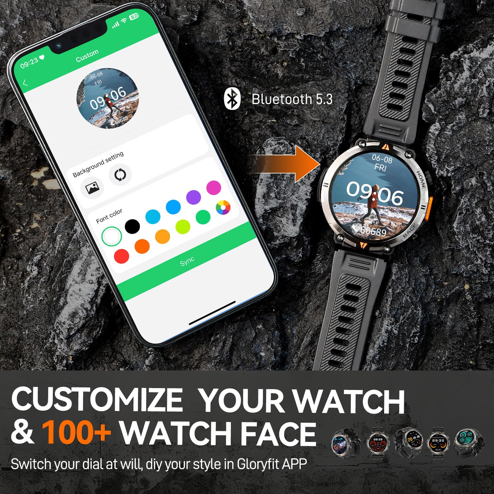 Foxhawk Smart Watch militare con localizzatore GPS, 1,44 pollici HD robusto Smart Watch con torcia a LED bussola, 3ATM impermeabile Smartwatch tattico per iOS Android, orologio fitness da uomo