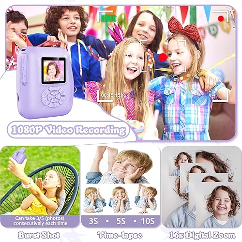 Miniatura 3 de Cámara para niños, impresión instantánea, regalos de cumpleaños de Navidad para niñas de 3, 4, 5, 6, 7, 8, 9 años, cámara digital para niños