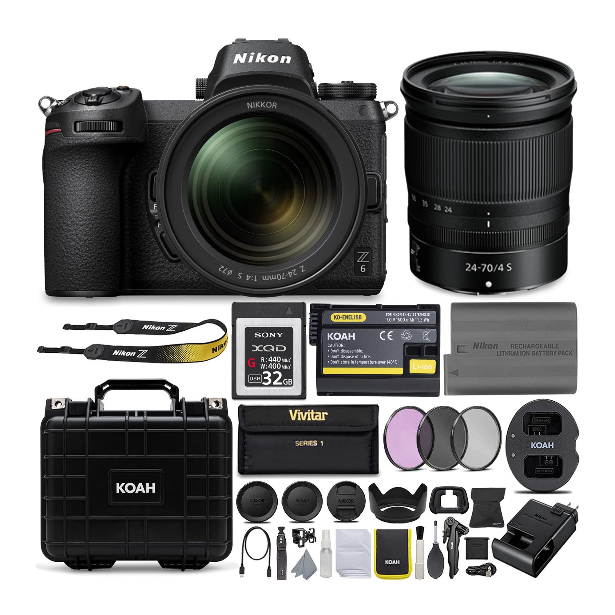 Nikon Z6 Mirrorless Digital Camera with 24-70mm Lens and 32GB XQD Card, Battery and Charger, Filters and Accessory Bundle (6 Items)