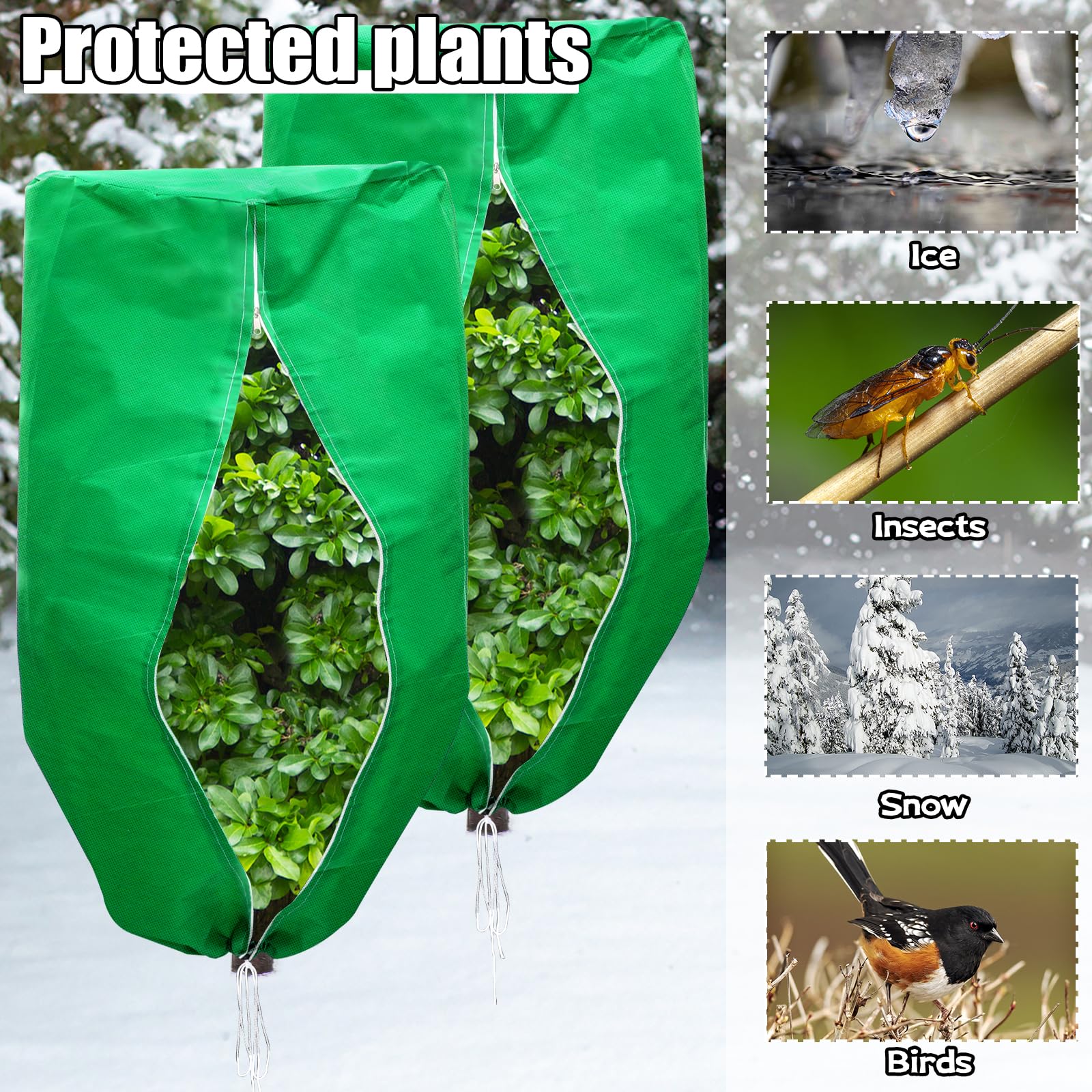 ERTIUANIO Cubiertas para plantas de protección contra la congelación, 4 paquetes de 47 x 32 pulgadas, cubierta de tela para invierno, protección contra la congelación para plantas al aire libre con
