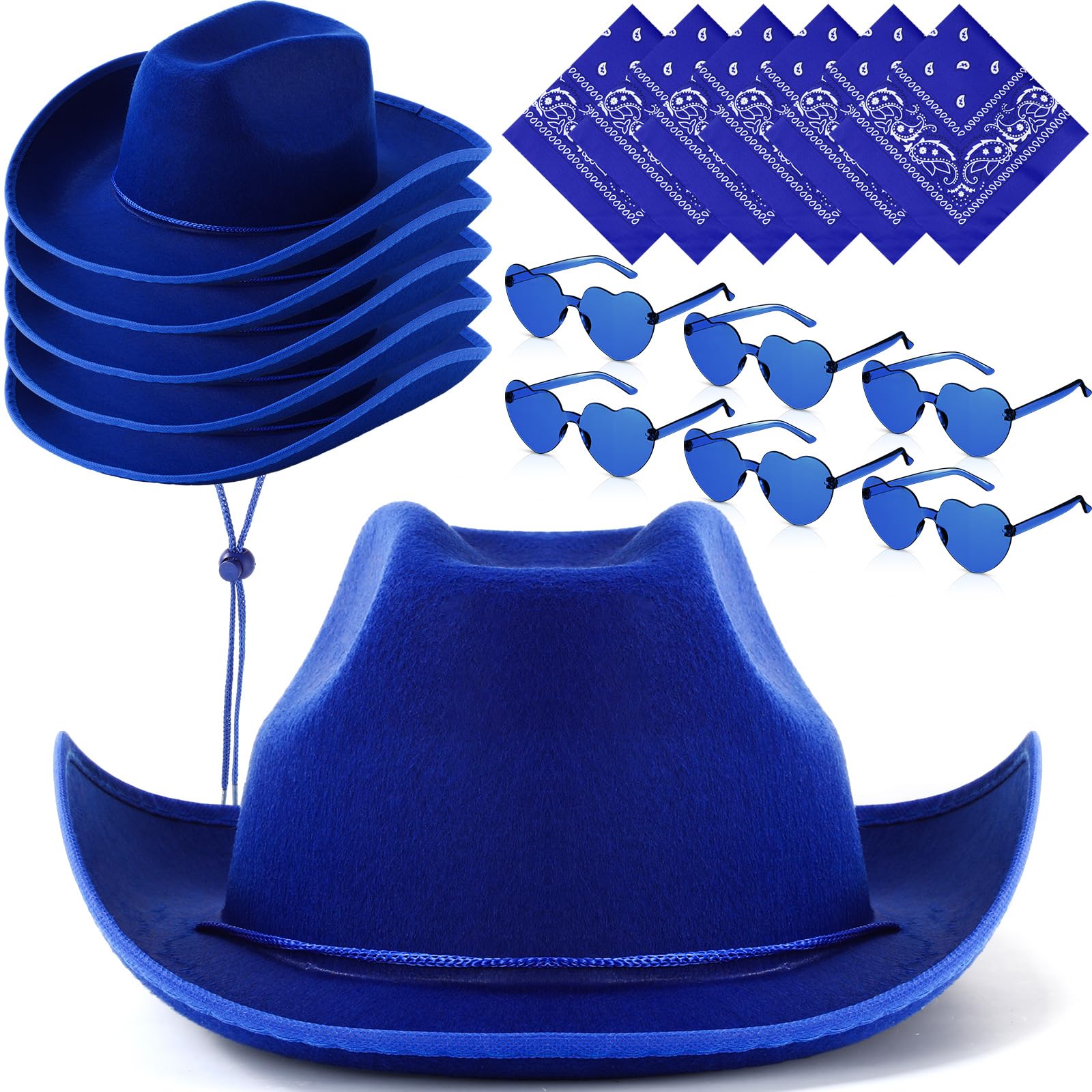 Coume 6 Sets Cowboy Hat Heart Sunglasses Paisley Bandanas