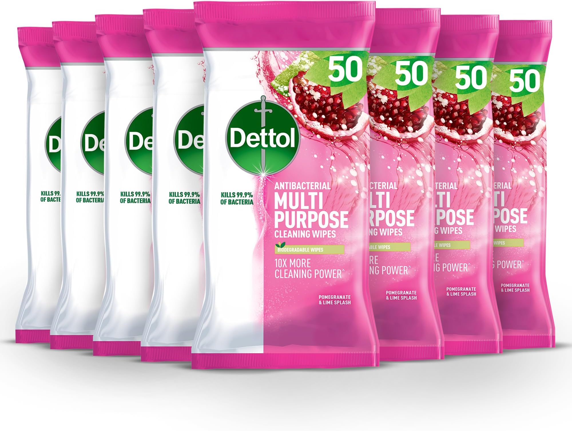Biodegradable Multi Surface Cleaning Wipes, Pomegranate, 50 Wipes, Pack of 8, Total 400 Wipes
