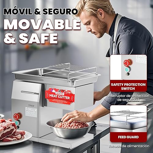 Miniatura 5 de NEWTRY Máquina cortadora de carne comercial con 2 cuchillas, 550 lbs/H, máquina cortadora de carne QX para restaurante Díganos los tamaños de