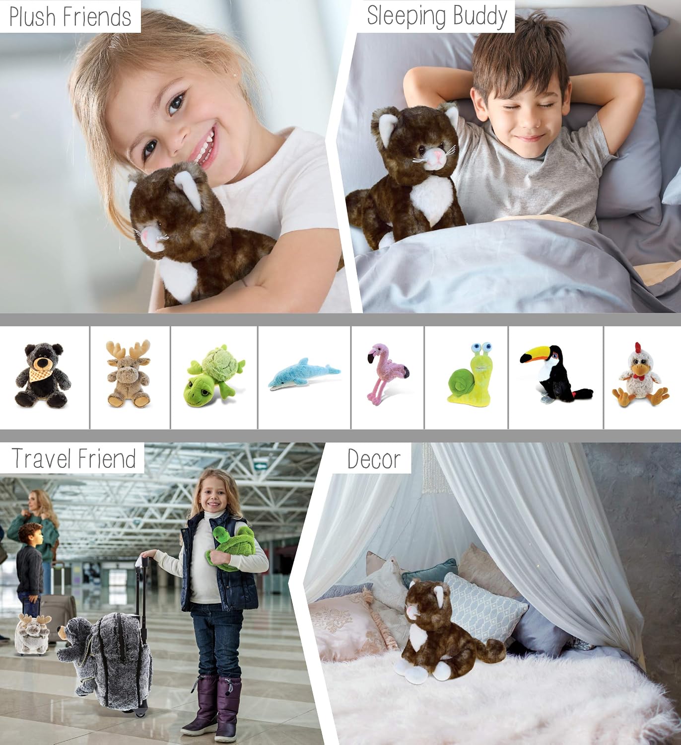 DolliBu Plush Cat Stuffed Animal - Soft Fur Huggable Sitting Brown Cat, Adorable Playtime Cat Plush Toy, Cute Pet Cat Cuddle Gifts, Super Soft Plush Doll Animal Toy for Kids & Adults - 7 Inches
