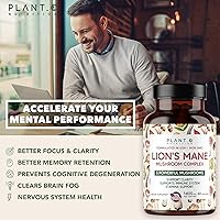 Vista 3 de Plant.O Suplemento premium de melena de león, suplemento cerebral nootrópico totalmente natural, complejo de 5 hongos – Melena de león, Reishi