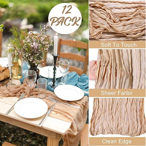 Miniatura 3 de Shimeyao 24 piezas de camino de mesa de gasa color champán a granel bohemio rústico de gasa de queso camino de mesa de 120 pulgadas y 10 pies de