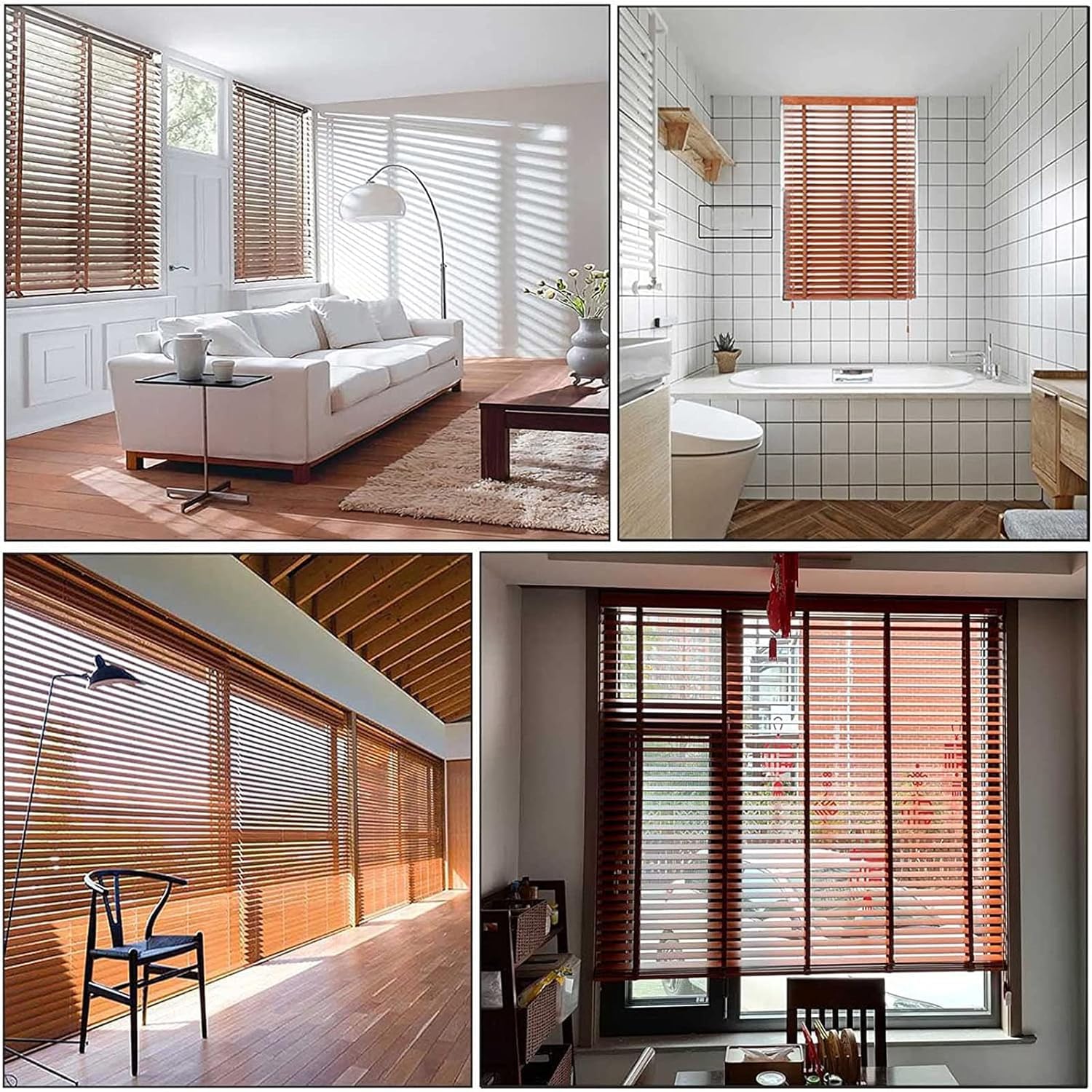 Veneziane in Legno, Tende Orizzontali, Tende in Legno a Doghe Larghe 333 mm, Veneziana Senza Foratura, Veneziane per Interni, per Camera da Letto/Soggiorno/Ufficio/Balcone, Personalizzabile