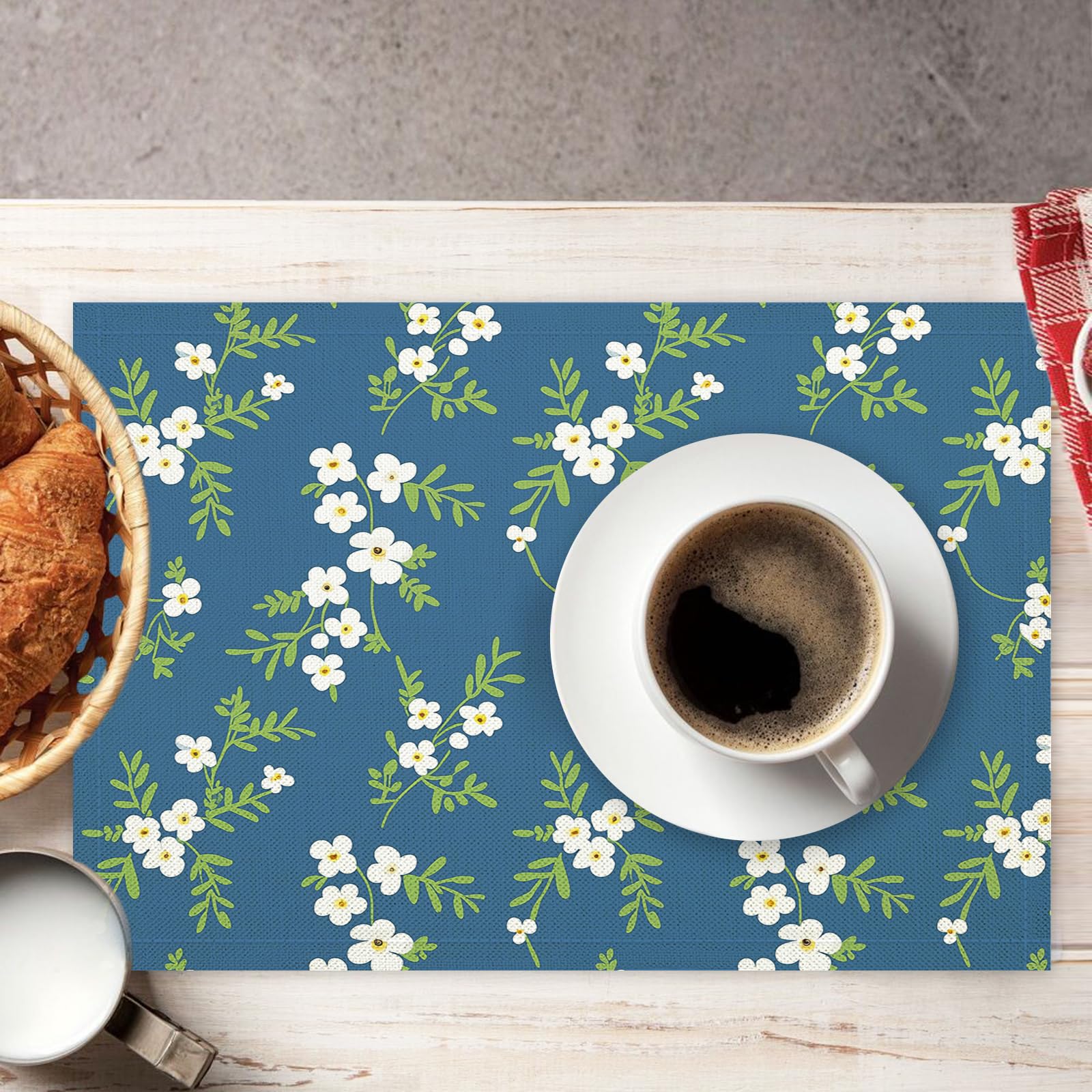 Tovaglietta Americana Fiori Semplici in Cotone Lino Rettangolare - Tovagliette Set di 8 Piccoli Cento Fiori Resistente al Calore per La Cucina, Il L'Ufficio, 30 x 45cm