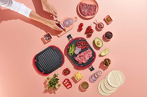 Miniatura 7 de Lékué XL - Parrilla para microondas, sandwichera, prensa panini (rojo) antiadherente para carne y sartén para microondas interior, cocción rápida,