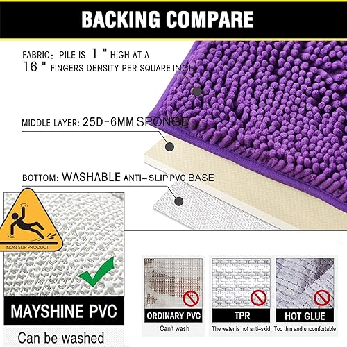 Miniatura 9 de Juego de 2 alfombras de baño de felpilla extra suave, ultra absorbente, alfombra de baño con parte inferior antideslizante de PVC resistente,