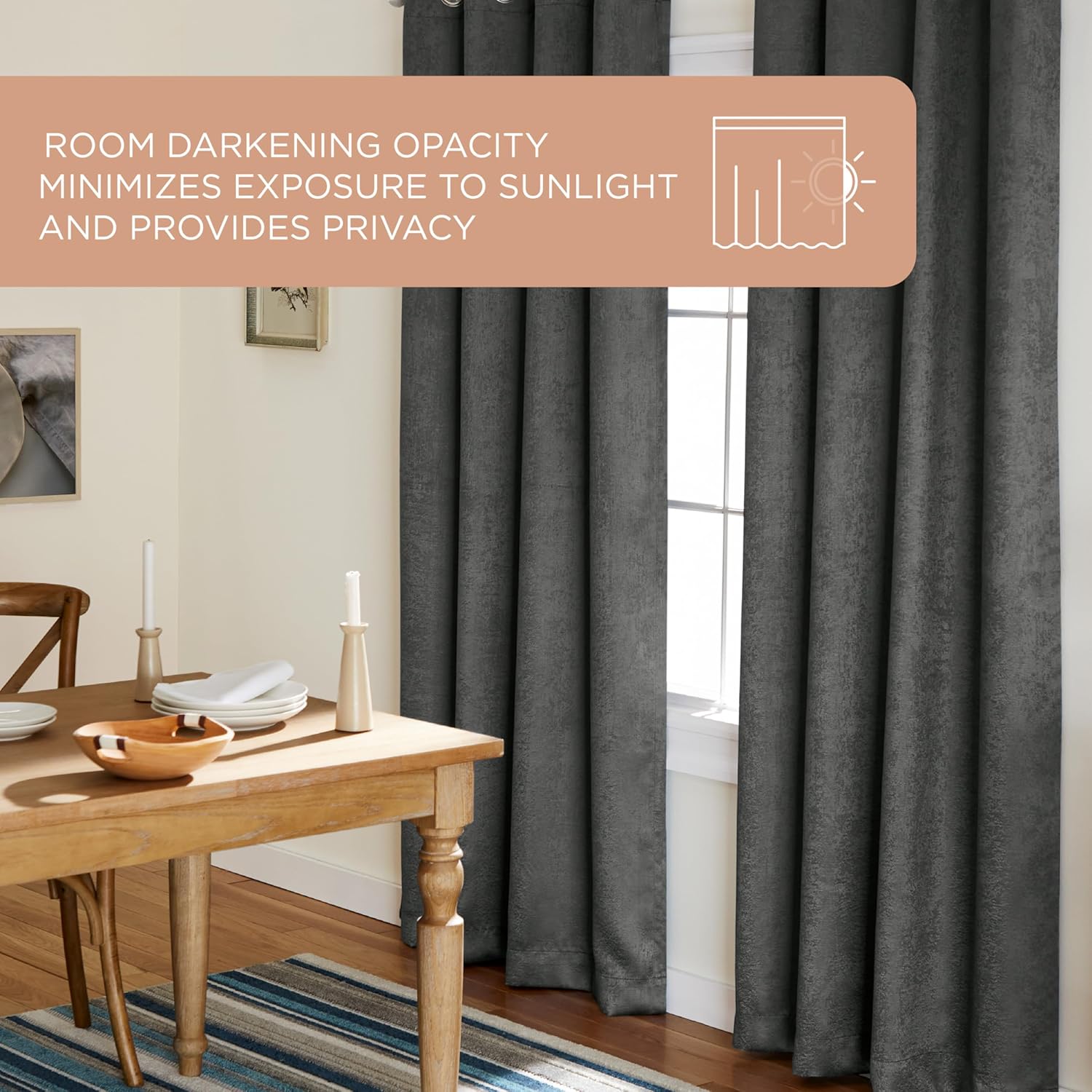 Charcoal Polyester Room-Darkening Grommet Window Panel Pair