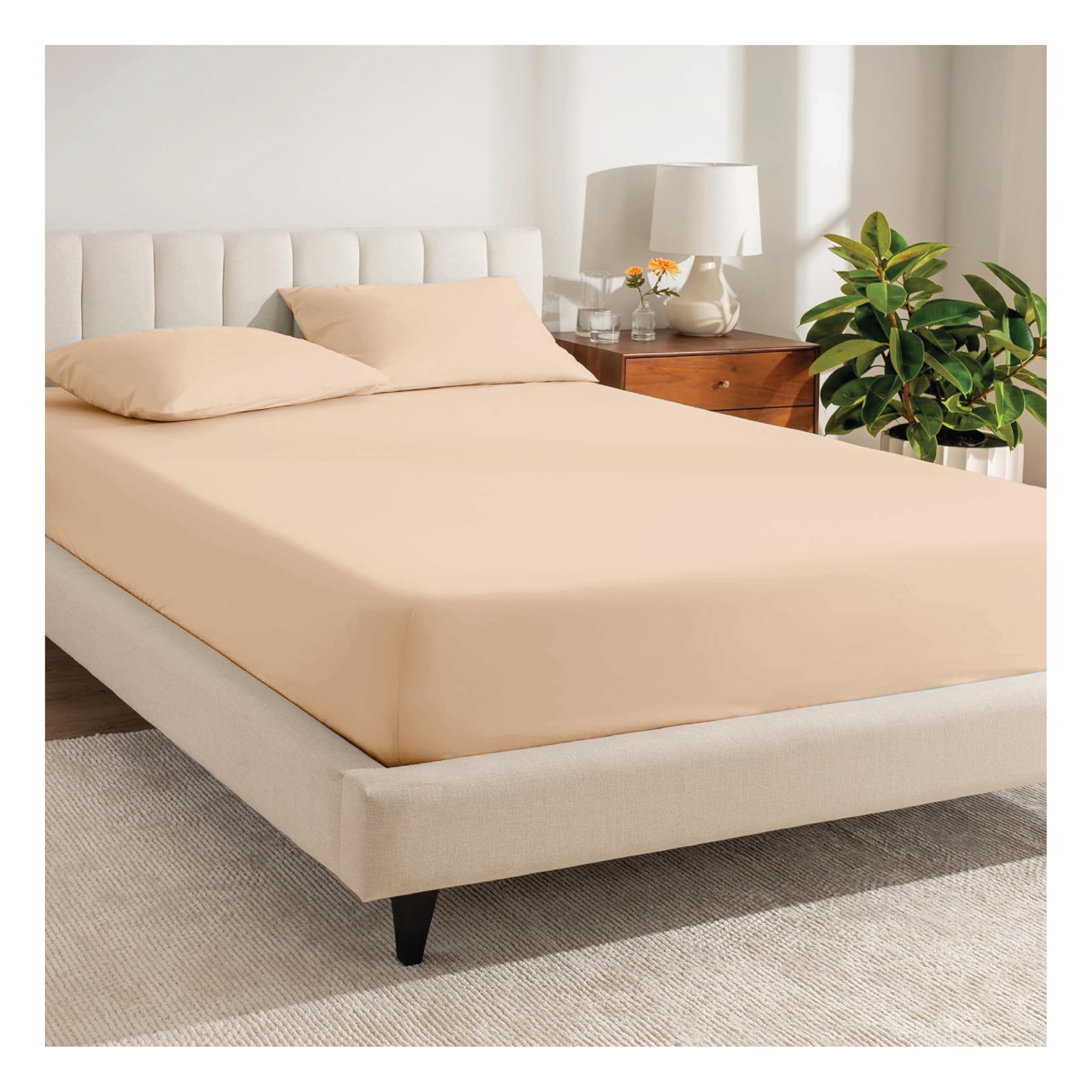 Ruby Deals Egyptian Cotton fitted sheet double bed 30cm Deep Pocket Bed Sheet Fitted Sheets Beige 300 TC