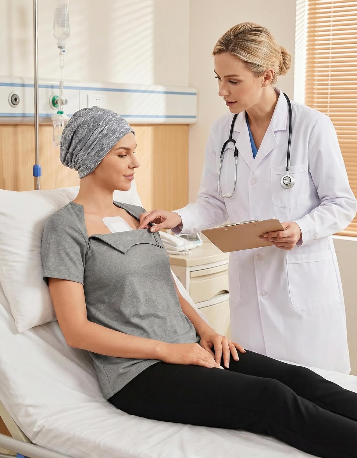 Deyeek Chemo Shirts for Port Access Women with 2 Hidden Side Zippers Post Surgery Short Sleeve Tear Away Adaptive Top Tees - Image 3