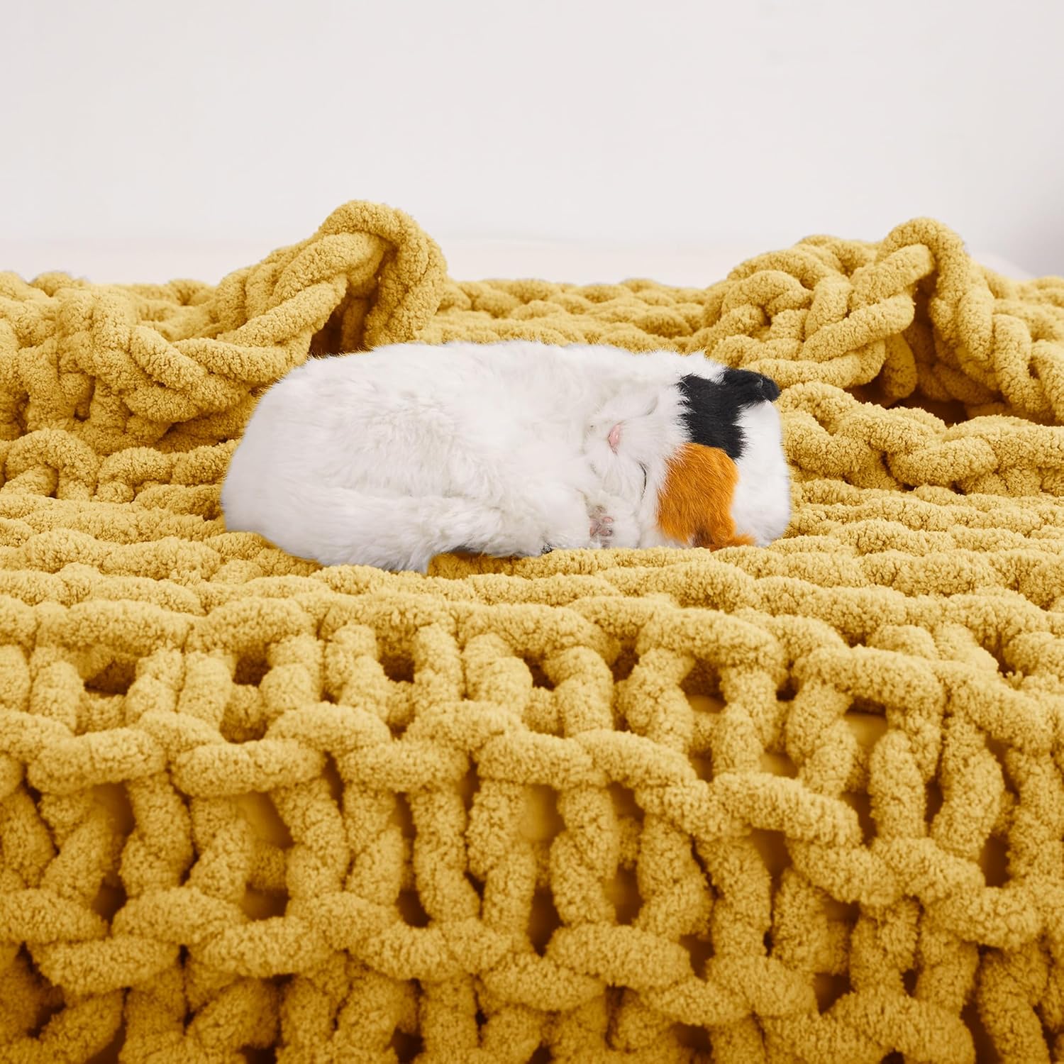 Knit Blanket 50"x60" Yellow Cream Soft Washable Chenille Throw Blanket Cozy 100% Handmade Crochet Blankets with Jumbo Chenille Yarn for Couch Bed Sofa Room Decor - Image 5