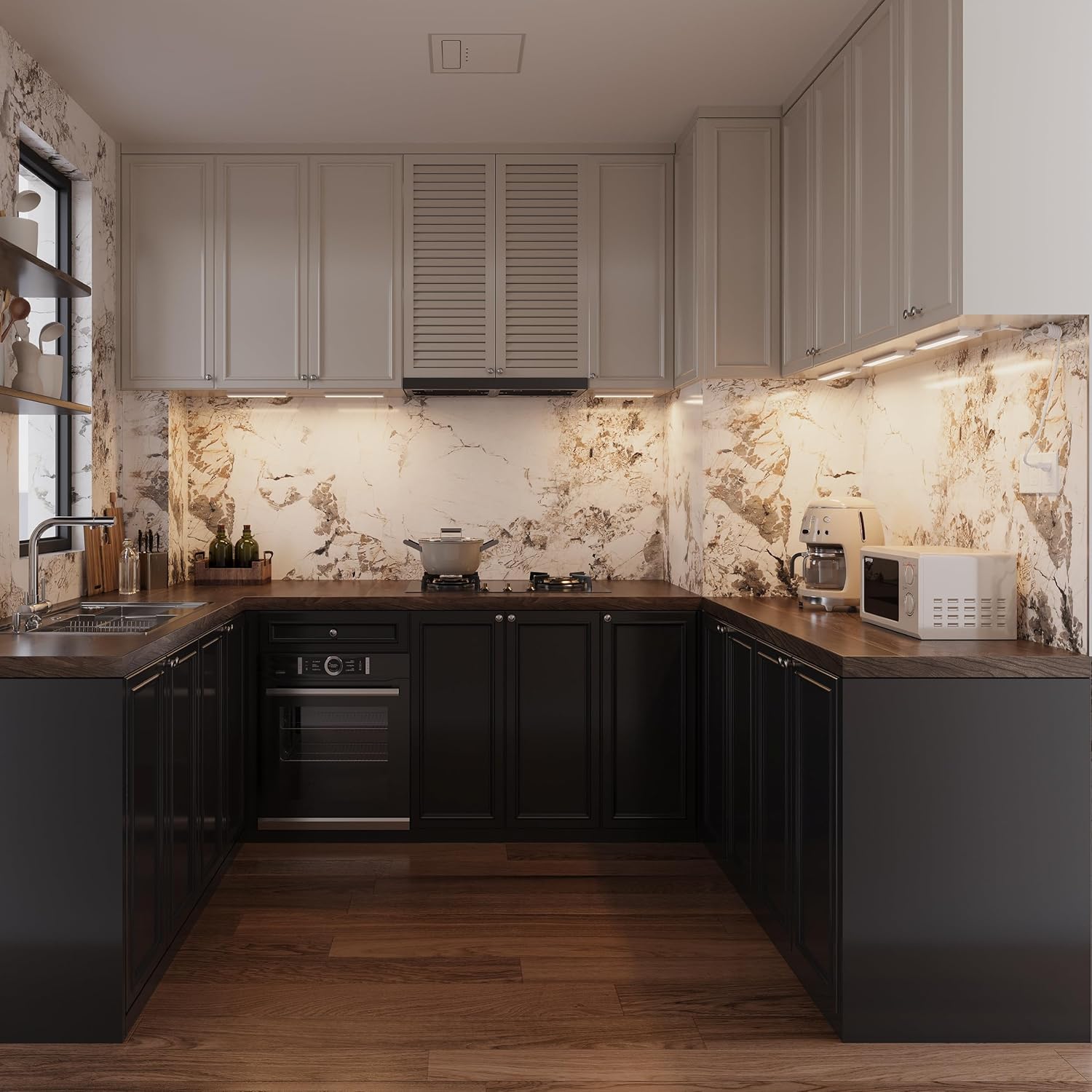 LAGOM Halo Under Counter Lights for Kitchen, 12-Inch Hardwired and Plug-in, Dimmable LED, 4-Pack, 2700K/4000K/5000K, White, UC0112WH274L