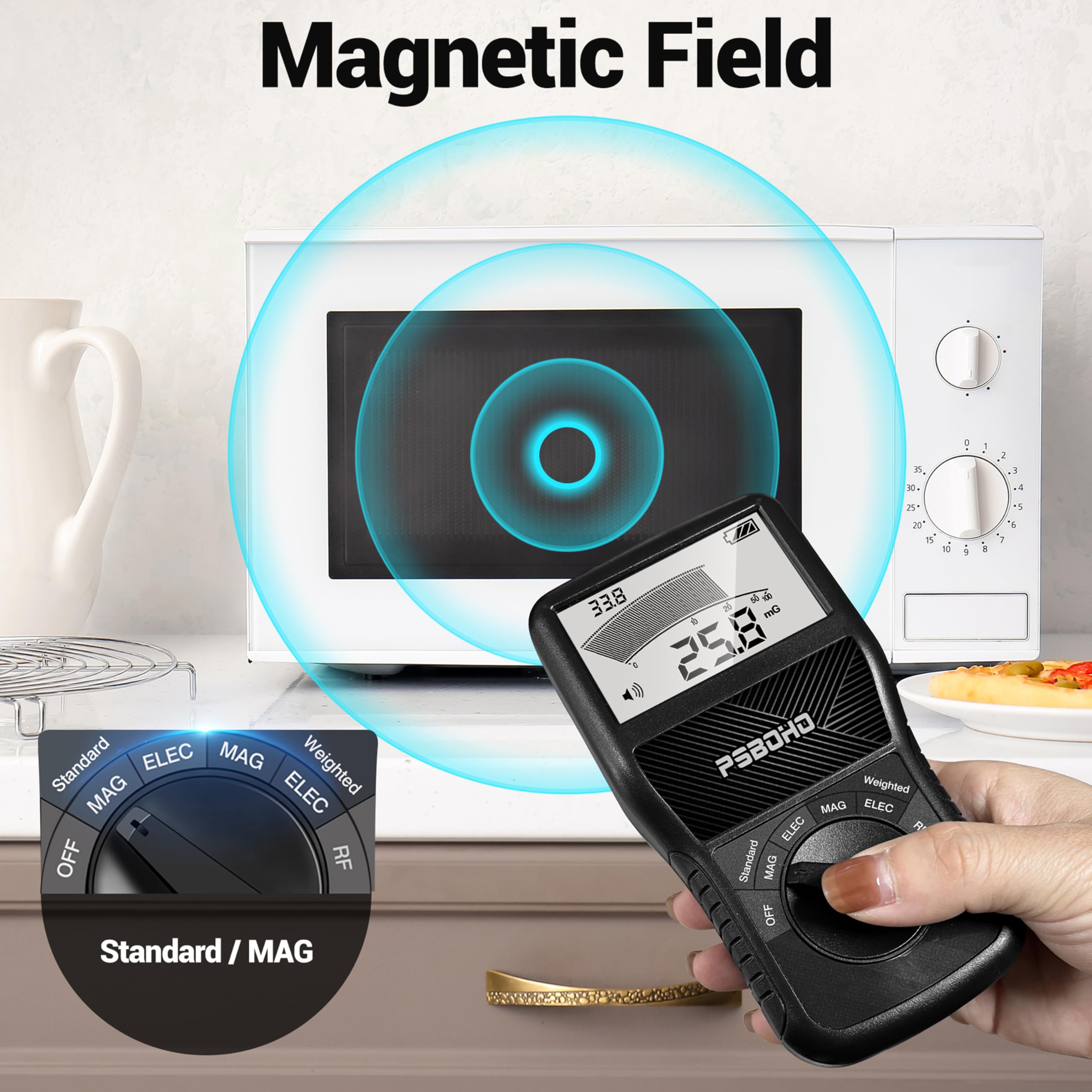 Probador EMF 3 en 1 para campo eléctrico (EF), campo magnético (MF), detección de radiofrecuencia (RF), probador de radiación EMF para el hogar, oficina, exterior, caza de fantasmas
