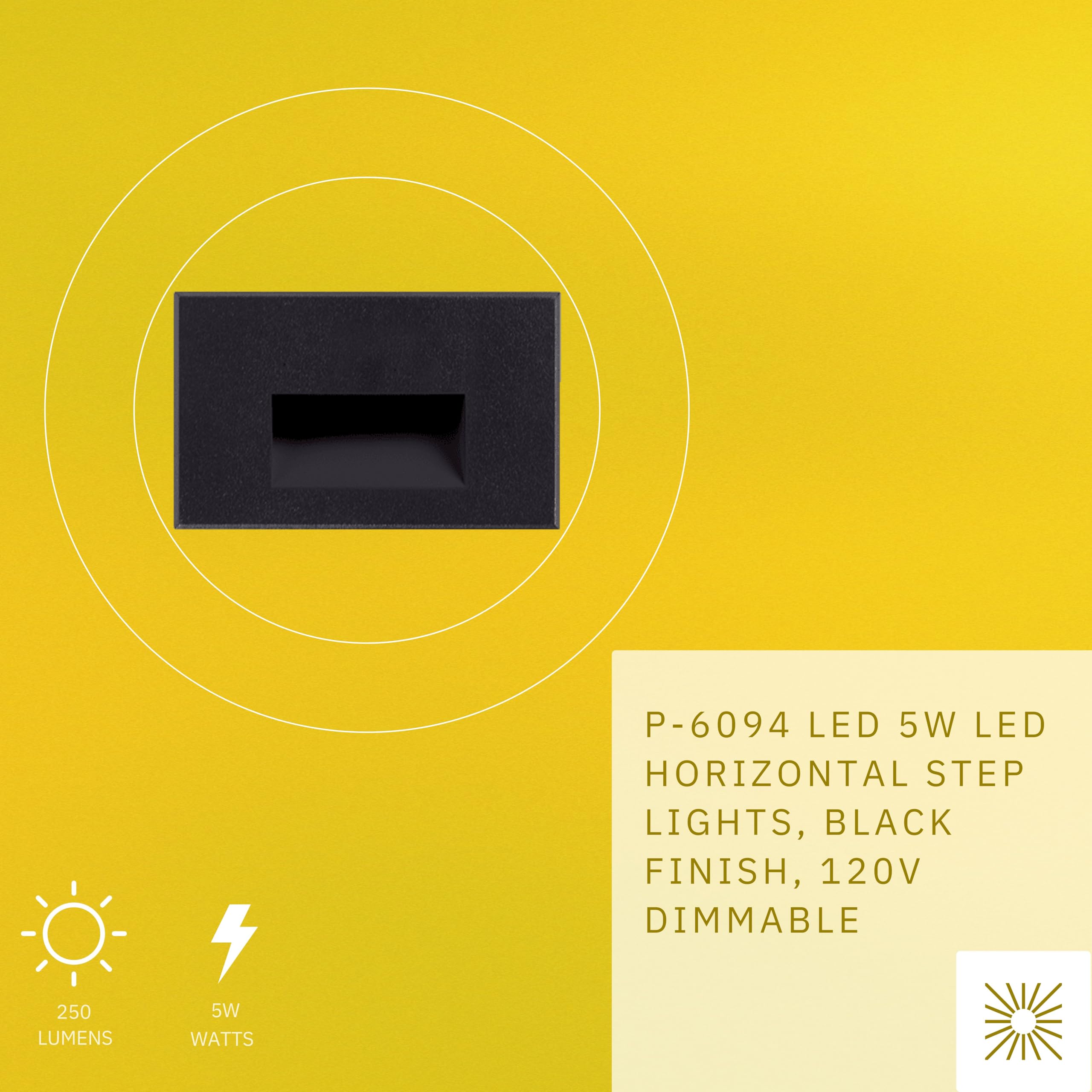 Perlglow 5W LED Horizontal Step Lights, Black Finish, 120V Dimmable LED Stair Lights Indoor and Outdoor, 250 Lumens, CRI 90+, IP-65 IC Rated, ETL Listed, 5CCT Selectable 2700K|3000K|3500K|4100K|5000K