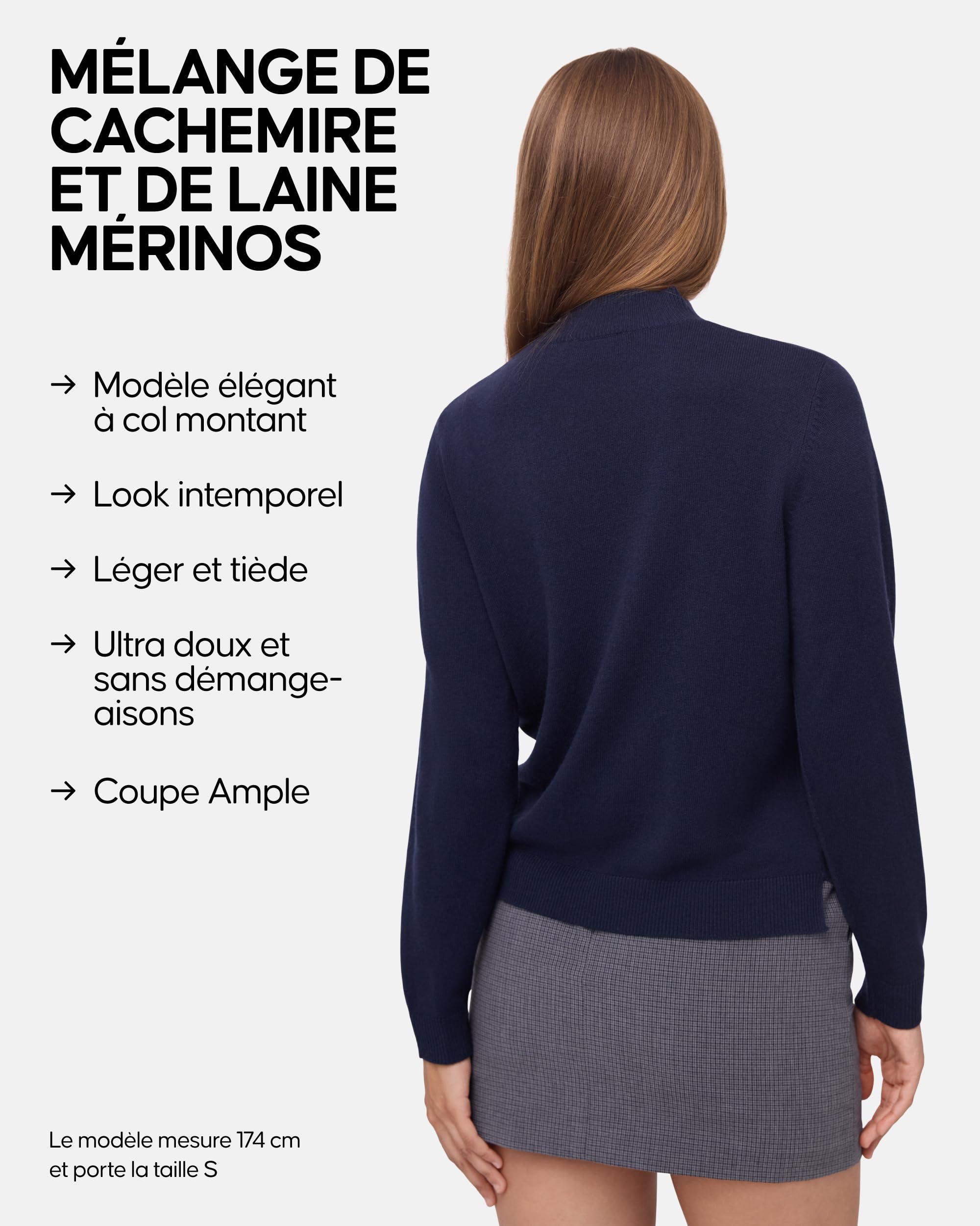 DANISH ENDURANCE Pull Laine Mérinos et Cachemire Femme, Doux | Pull en Laine Mérinos et Cachemire, Doux et Respirant, pour un Usage Quotidien et au Bureau