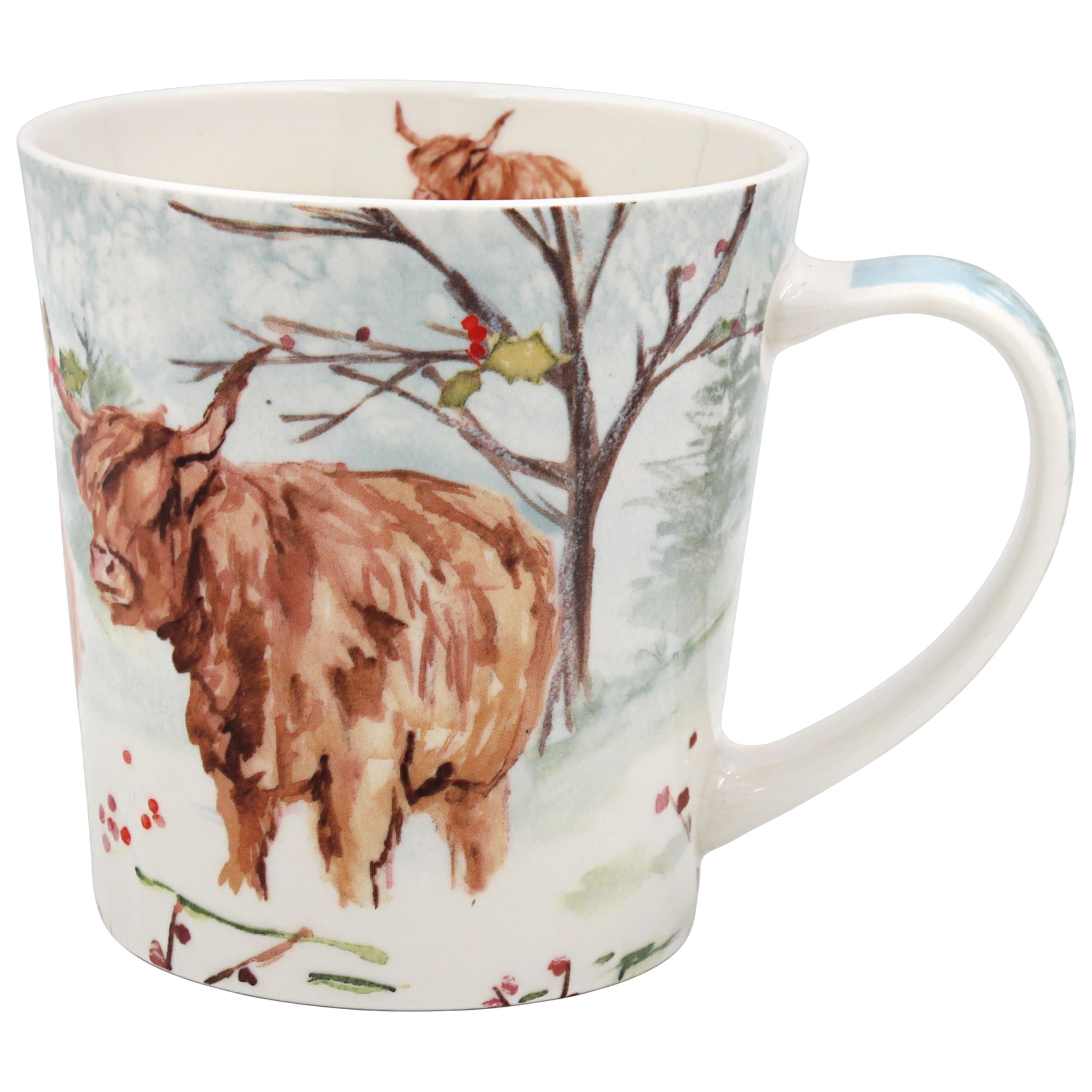 The Leonardo Collection Women's White With Black And White Accents Highland Cow Mug For Hot Drinks | Reusable Fine China Coffee Cups For Kitchen & Home | Durable Printed Tea Mugs For Every Occasion | Long-Lasting Cup For All Types Of Beverages