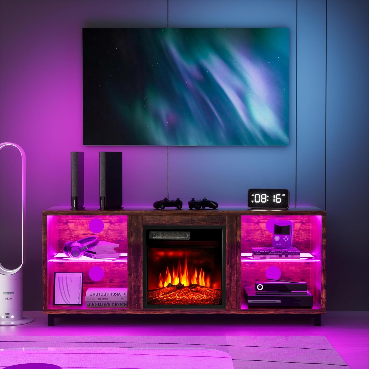 Jolydale Electric Fireplace TV Stand with LED Light Wood