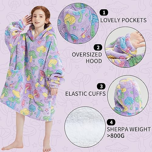 Miniatura 142 de Wearable Blanket Hoodie for Kids Oversized Sherpa Blanket Hoodie for Kids Boys Girls Teens 6-13YR,Navy Shark