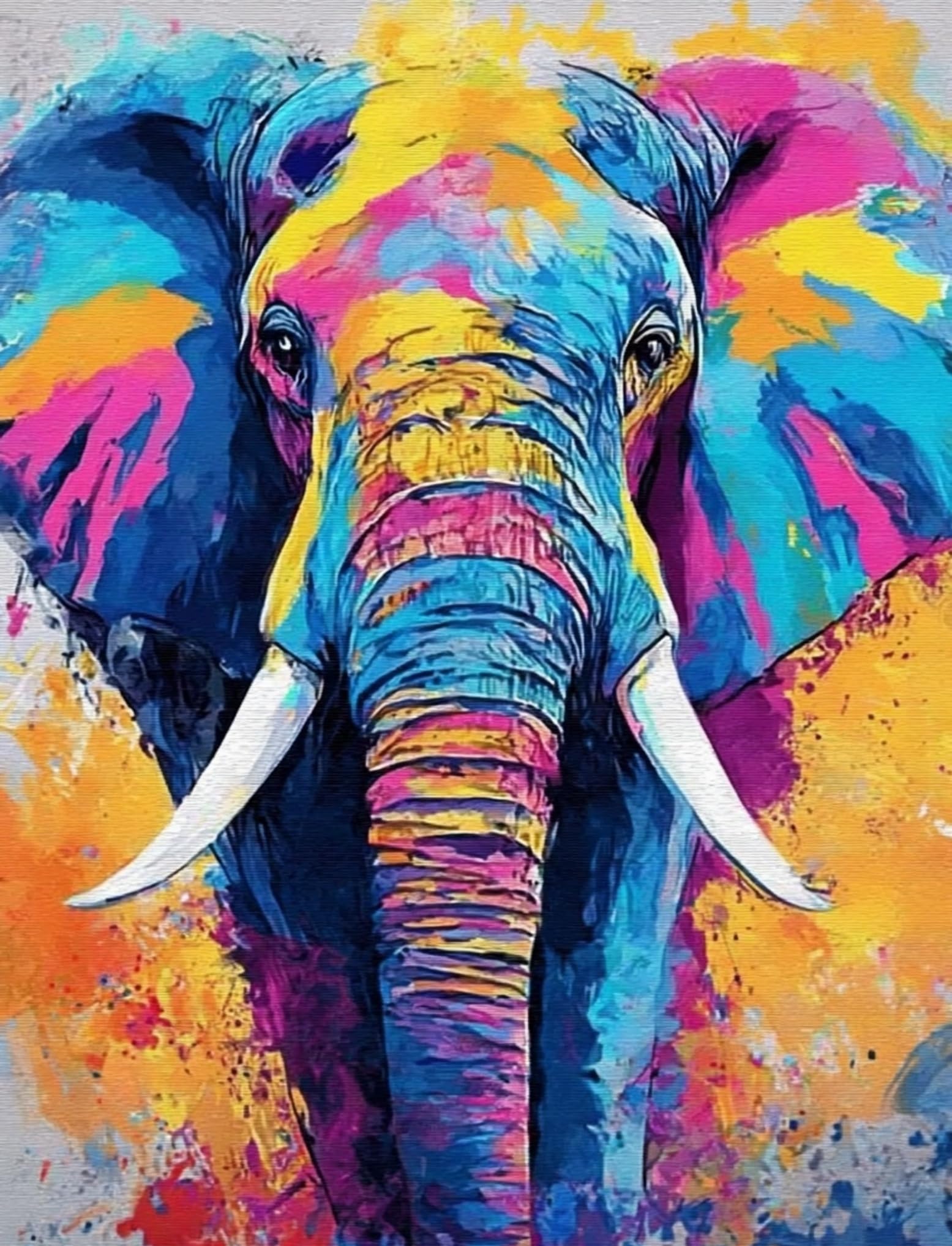 WANGWANGMIAO Paint by Numbers for Adults Colorful Elephant,DIY Painting by Numbers Kits on Canvas Hand Painted Artwork Gift Home Decoration 16x20inch，with Frame