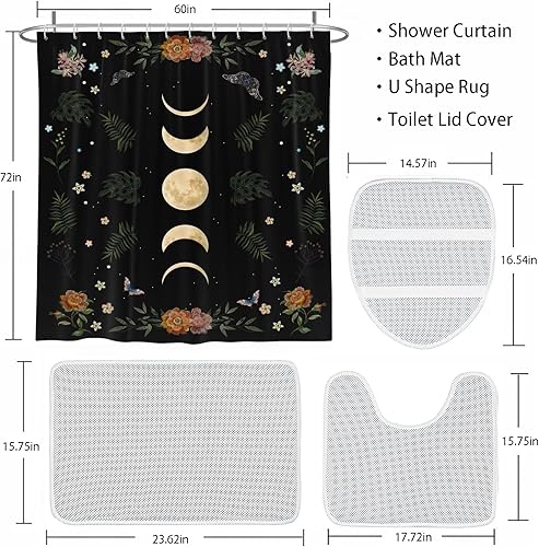 Miniatura 6 de Coxila Juego de cortinas de ducha con diseño de luna, color negro, estrella espacial, galaxia, gótica, gótica, bruja, espeluznante, celestial, tapa
