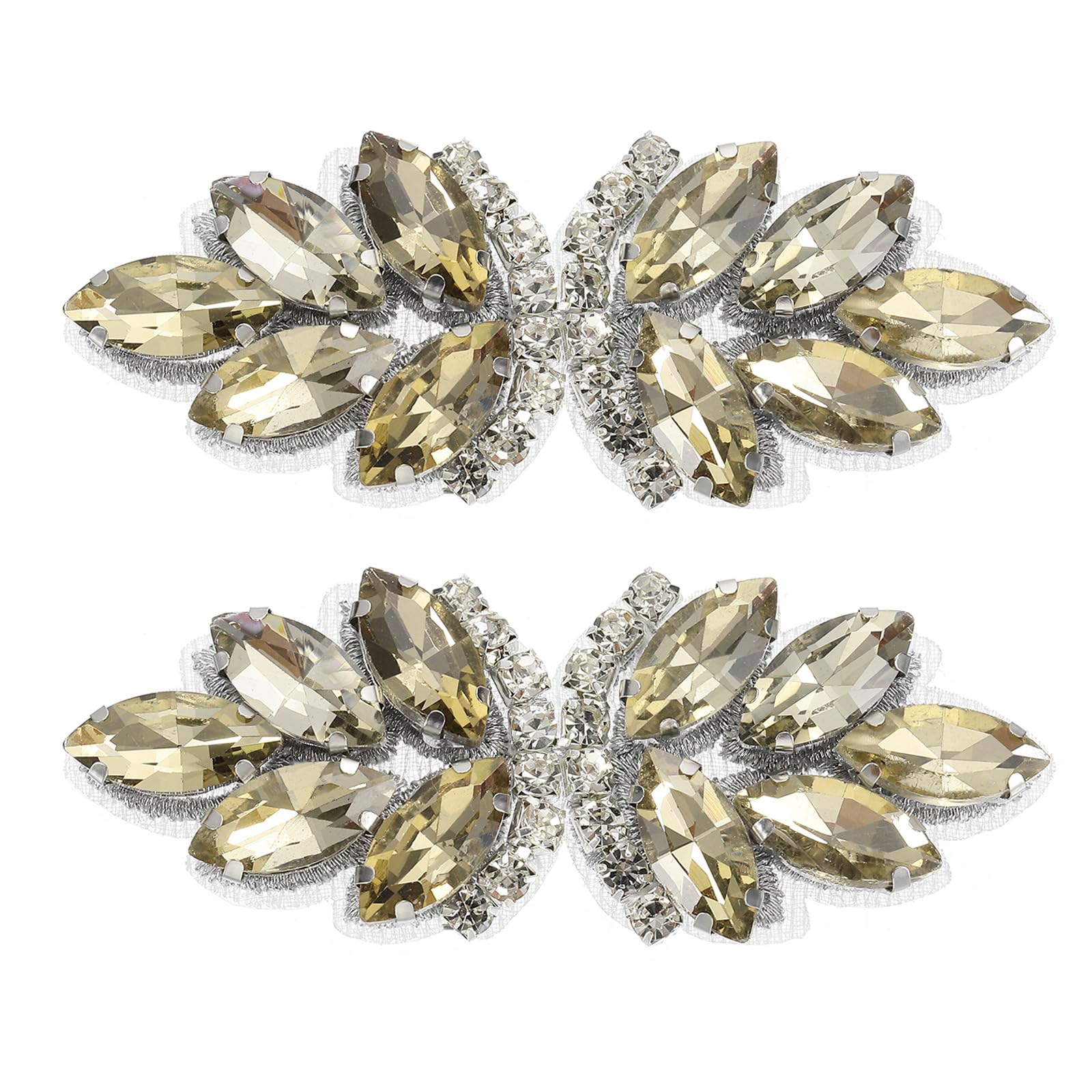 sourcing map 2Pcs Rhinestone Crystal Applique, Handmade Beaded Patches Sew on Patch Crystal Sewing Applique for Bridal Sash Wedding Dress Shoes Bags, Light Brown/Silver White