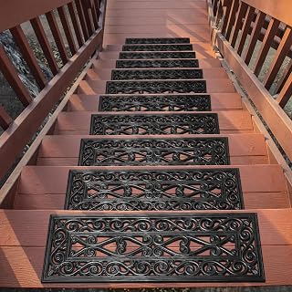Sweet Home Stores Rubber Collection Non-Slip Design Rubber Stair Treads, 10" X 30", Black, 5 Pack