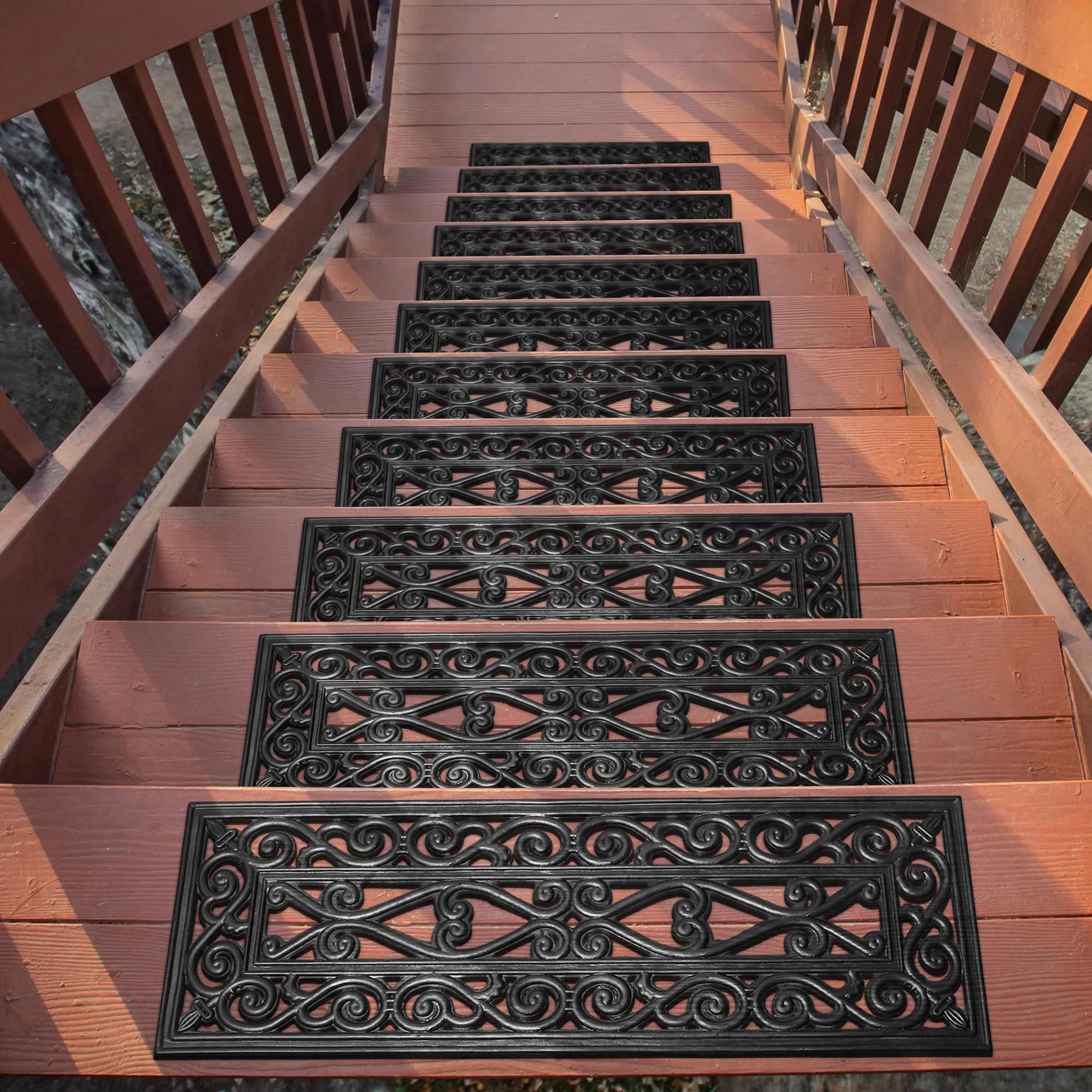Sweet Home Stores Rubber Collection Non-Slip Design Rubber Stair Treads, 10" X 30", Black, 5 Pack