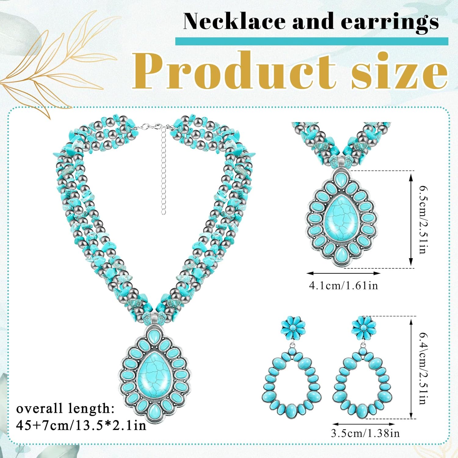 Turquoise Jewelry Set Turquoise Long Beaded Necklaces and Earrings for Women Boho Natural Stone Indian Necklace Bohemian Beaded Jewelry Handmade Vintage Oval Water Drop Earrings - Image 2