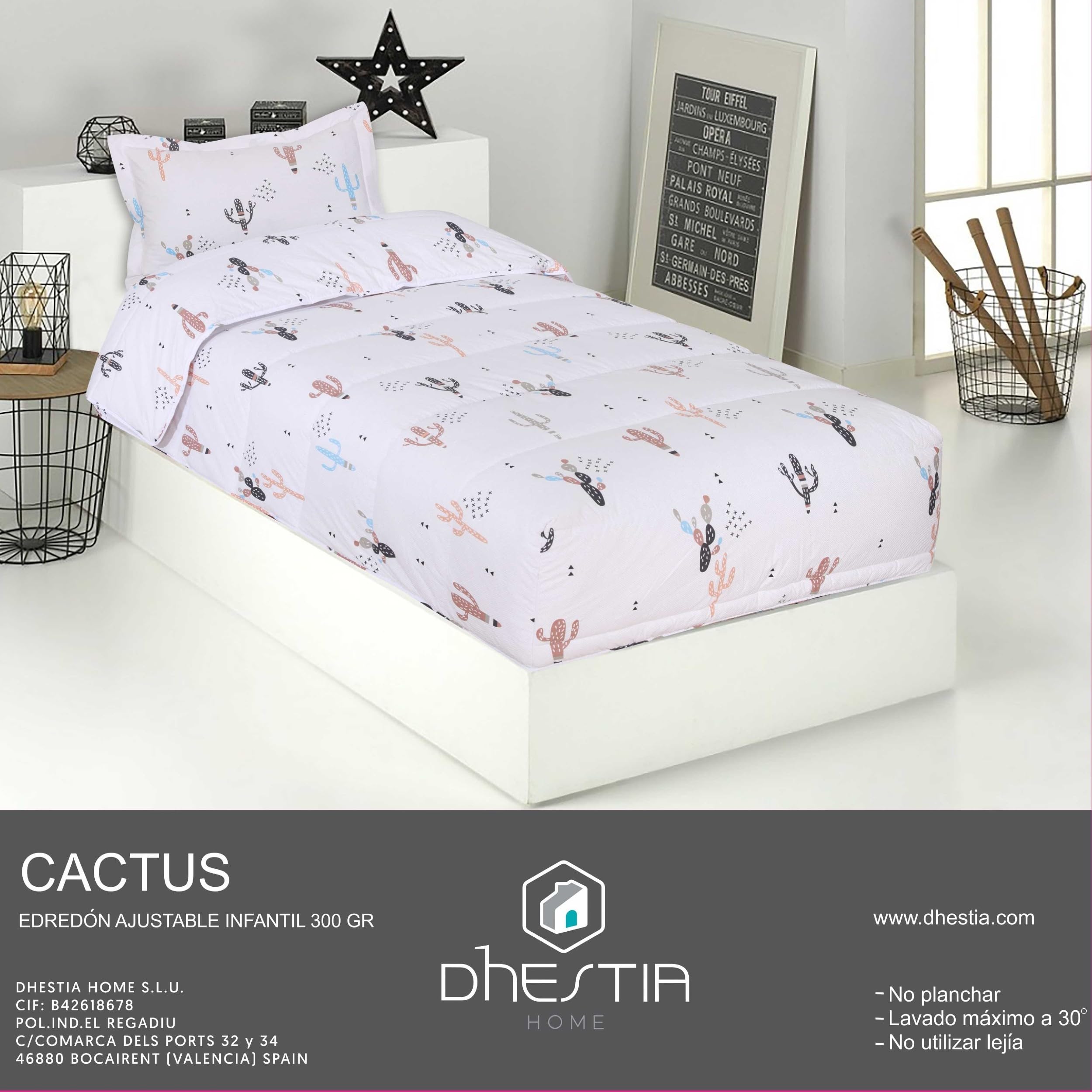 DHESTIA HOME Edredón Ajustable Cama Infantil Cactus Color Único Talla Cama 90