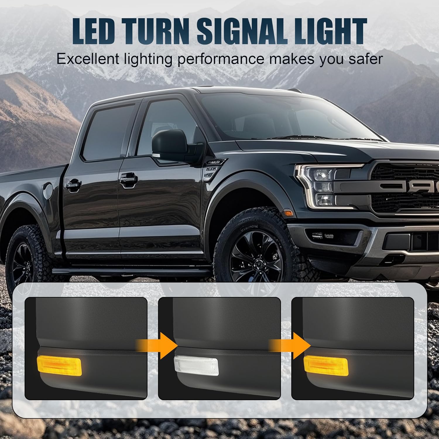 Passenger Side Tow Mirror Compatible with 2015-2020 Ford F150, Side Mirror with LED Turn Signal & Built-in Ambient Temp Sensor(for 2019+), Power Heated, 8 Pin, Replace OEM JL3Z17682CA