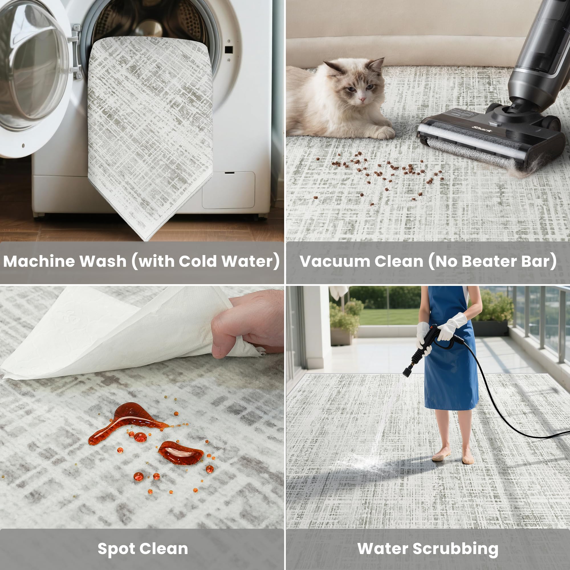 8x10 Area Rugs Washable Rug: Anti-Skid Abstract Modern Living Room Rug Soft Thin Carpets Indoor Floor Non-Shedding Carpet for Bedroom Dining Farmhouse Nursery Home Office (White Gray, 8'x10')