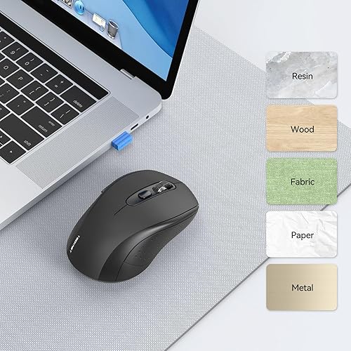 Miniatura 8 de TECKNET Ratón Bluetooth inalámbrico, 3 modos (USB dual + 2.4 Ghz), mouse silencioso para computadora, compatible con Chromebook MacBook Pro Air,