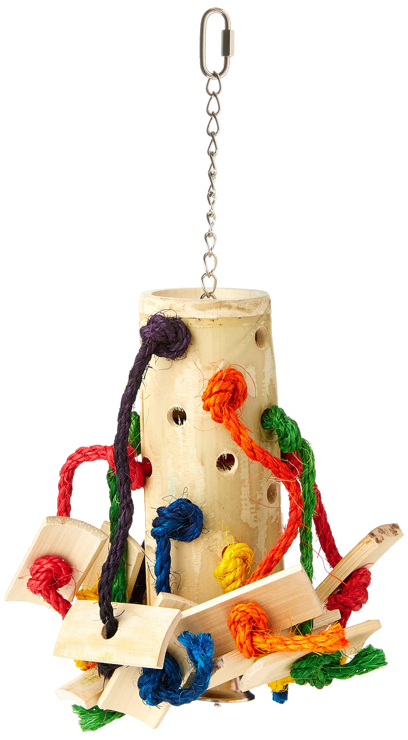 HAPPYPET Bamboo Puzzle with Rope Bird Toy Durable Chewable Natural Safe Interactive Colourful Hanging Cage Accessories for Parrots Cockatiel Parakeets
