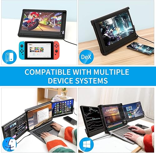Miniatura 5 de Alecewey Extensor de pantalla para portátil de 14 pulgadas, triple accesorio para monitor portátil FHD 1080P, pantalla extra para portátil de 13-17