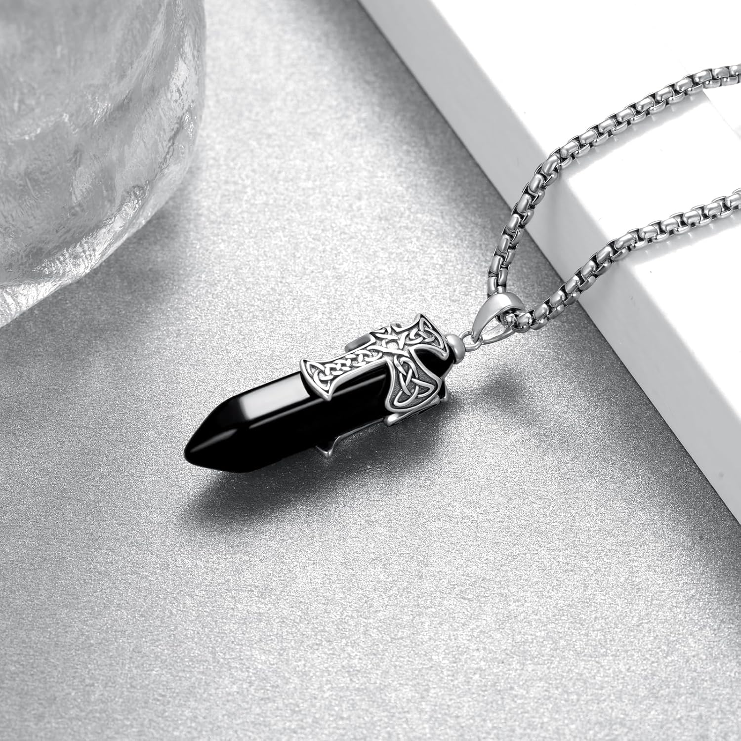 Celtic Cross Necklace 925 Sterling Silver Obsidian Cross Pendant Irish Jewelry Gift for Men Women - Image 3