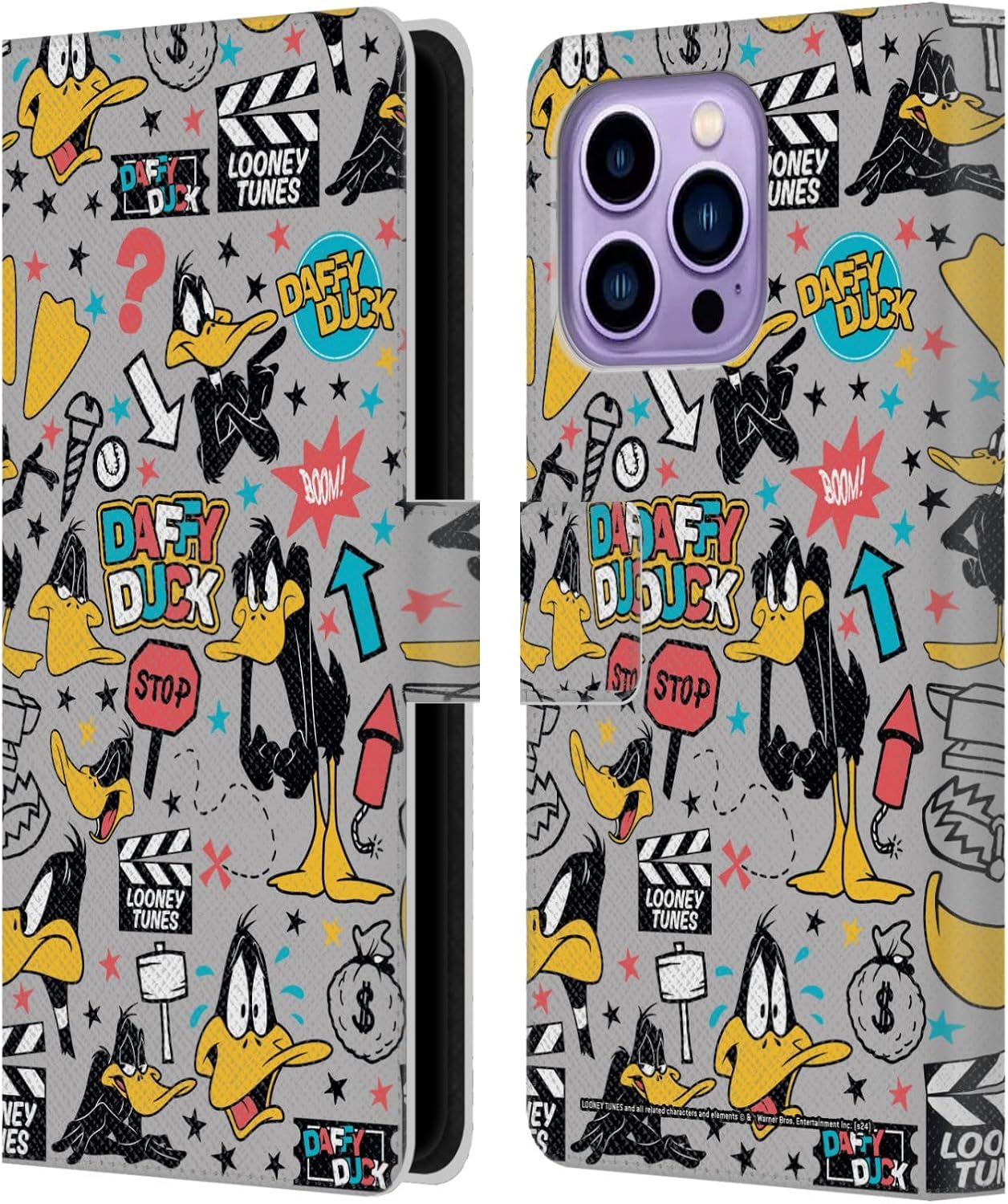 Head Case Designs Officially Licensed Looney Tunes Daffy Duck Graphics and Characters Leather Wallet Case Compatible with Apple iPhone 14 Pro Max