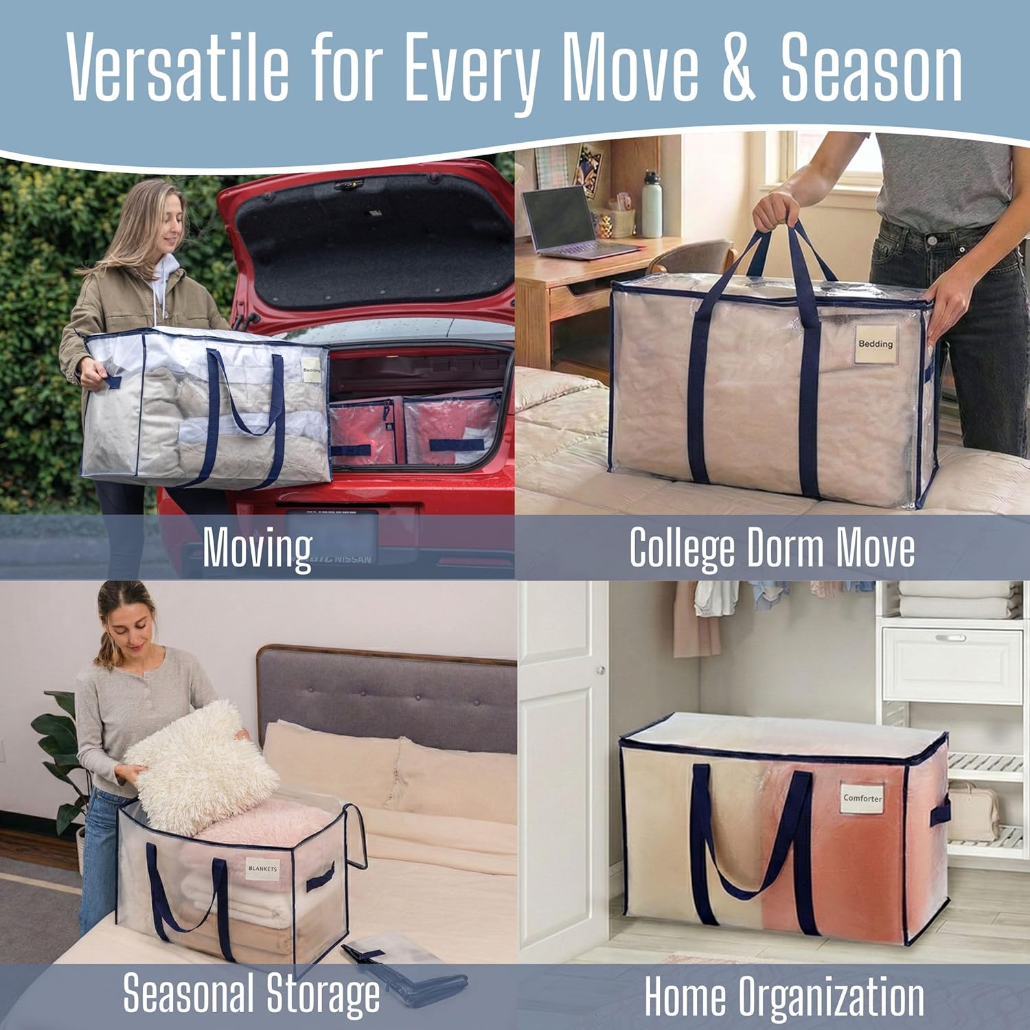 VENO 10 Pack Heavy Duty Moving Bags, Extra Large Storage Bags with Reinforced Handles & Strong Zippers, Foldable & Reusable Moving Box Alternative for Clothes & Dorm Storage