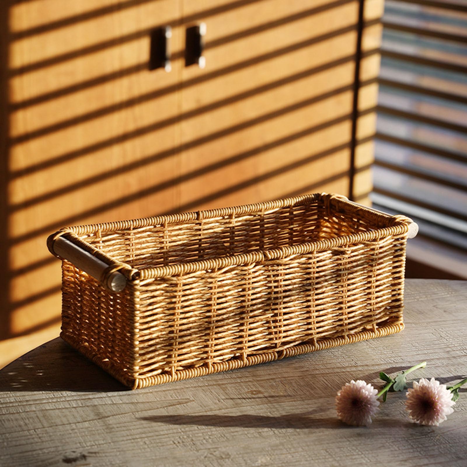 Milageto Panier Rangement Imitation Rotin Rectangulaire Vintage - Organisateur Multifonction