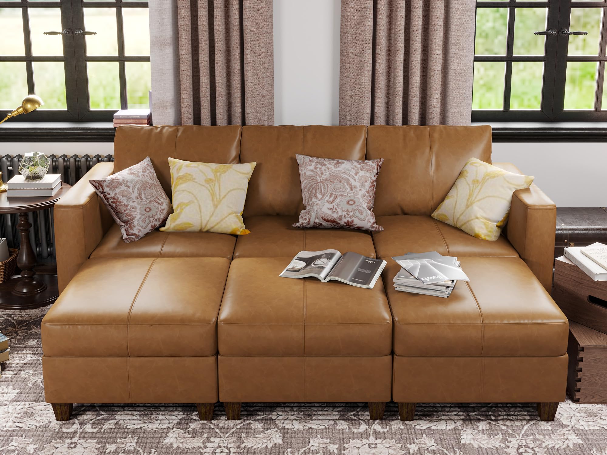 ****SIMILAR*** EASE MOOSE Modular Sectional Sofa Couch ,Faux Leather Sectional Sleeper Sofa with Storage, Faux Leather Sectional Sofa Bed Modular Couch Brown