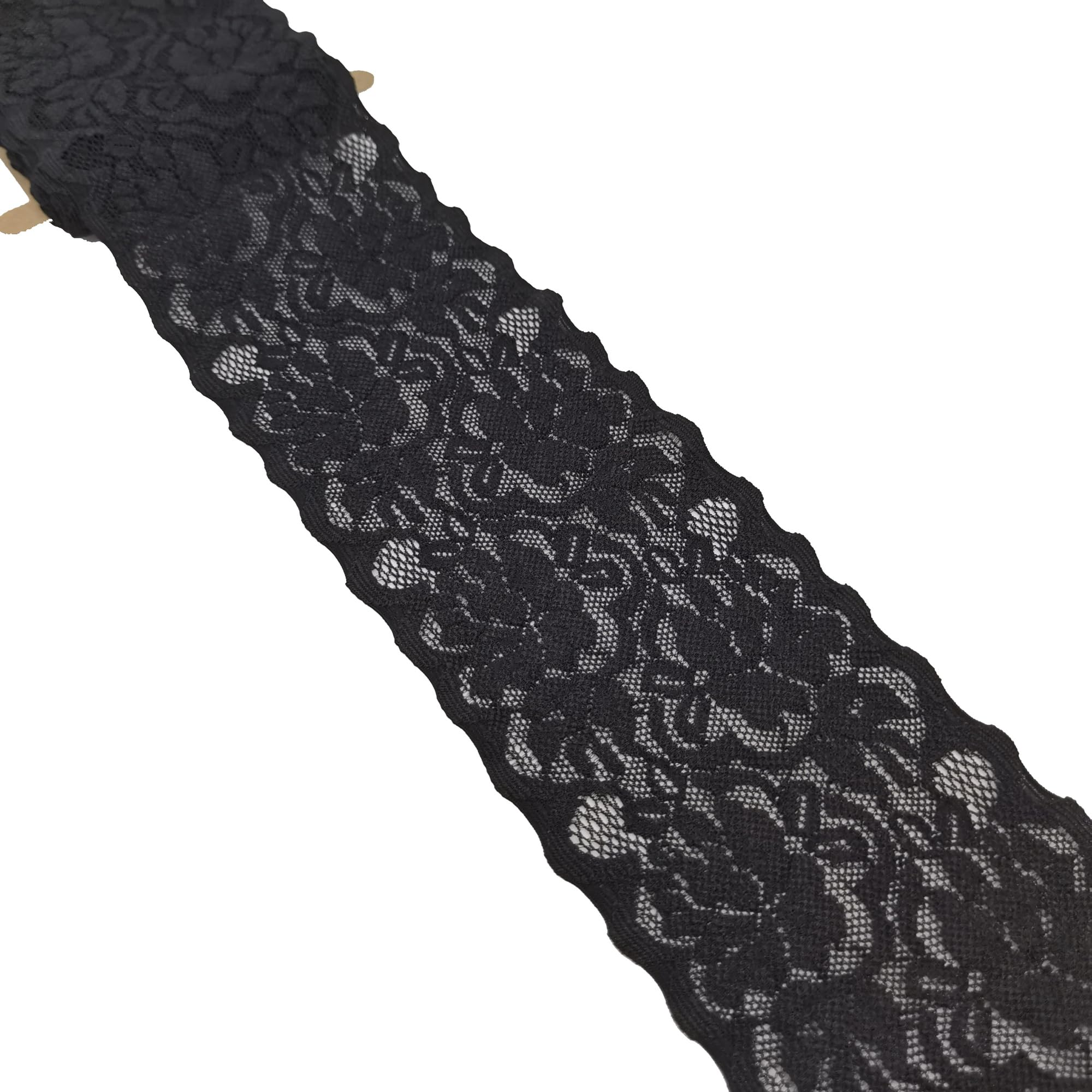 3 Inch Black Elastic Lace Trim, 5 Yards Long Floral Nylon Spandex Ribbon for Halloween Party Decor, DIY Costume, Hairbow, Sewing, and Home Decor